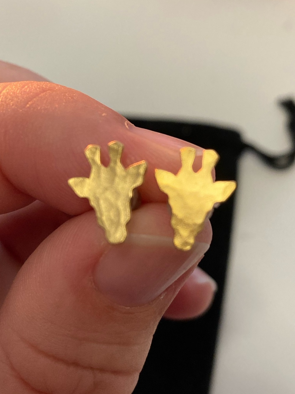 Minimalist Hammered 18K Gold Plated Giraffe Head Post Earrings